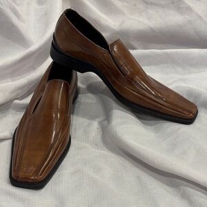 Don Luciano Italian Men's Brown Leather Square-Toe Slip-On Loafers
